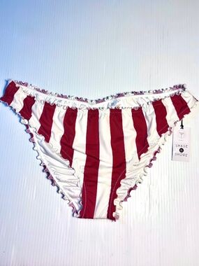 NWT Shade & Shore Striped Ruffled Cheeky Bikini Bottoms XL 16-18